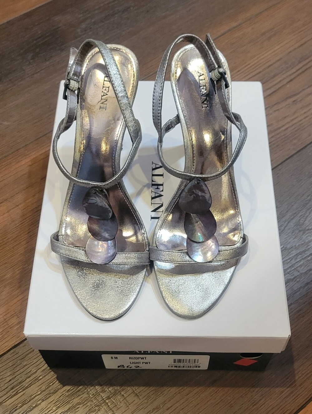 Alfani Silver Metallic Dress Sandals with Shell Accent